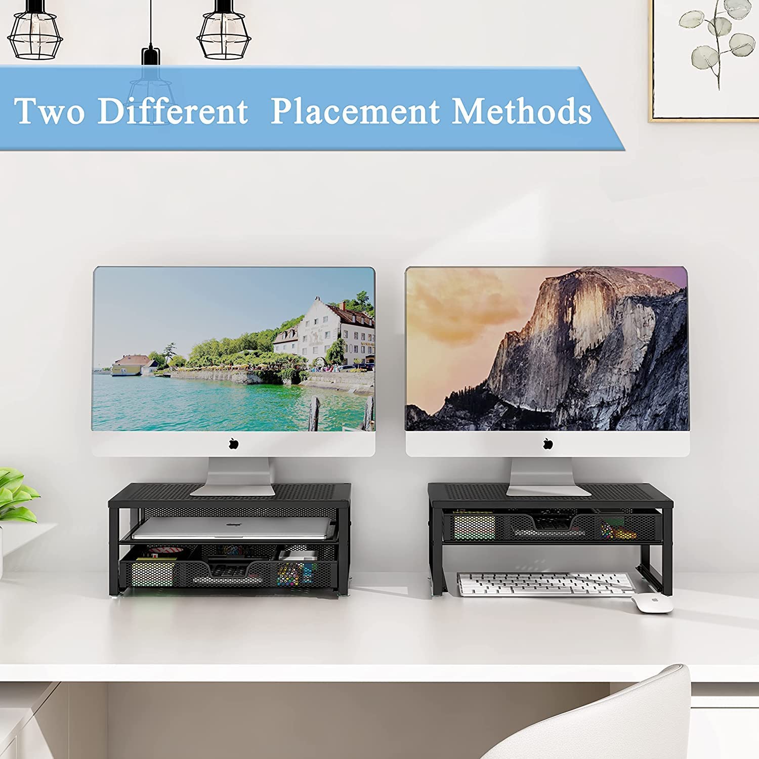 Simple Trending-Metal Monitor Stand Riser and Computer Desk Organizer with Drawer for Laptop, Computer, iMac, Black - Image 3